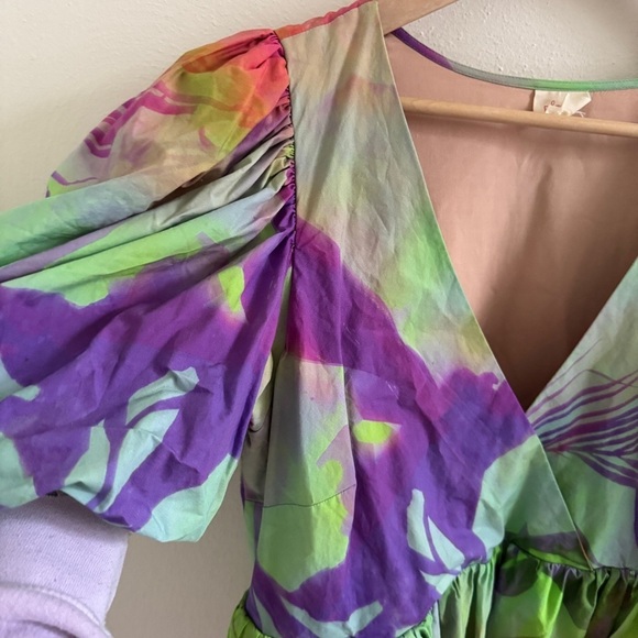 Plenty by Tracy Reese Puff-Sleeve Surplice Watercolor Tie Dye Dress M Anthro - Picture 5 of 12